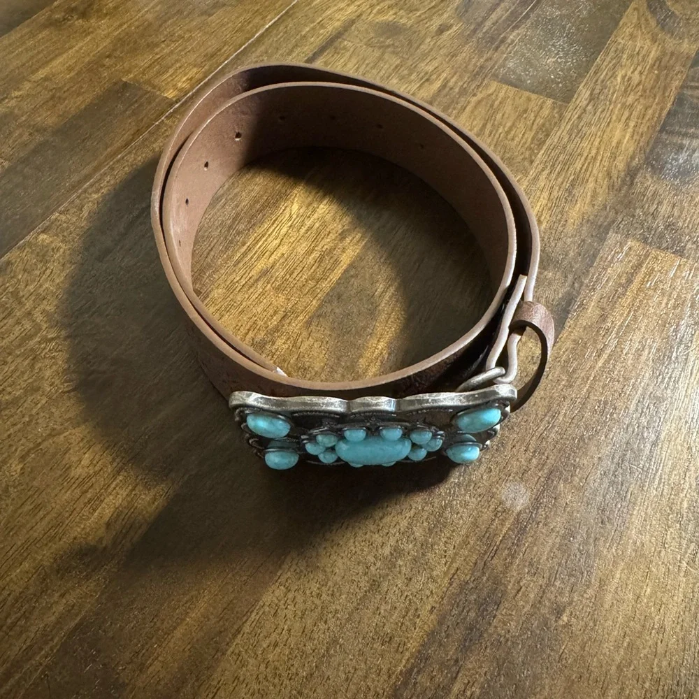 SHEIN Brown Belt with Turquoise Accents - Picture 1 of 3